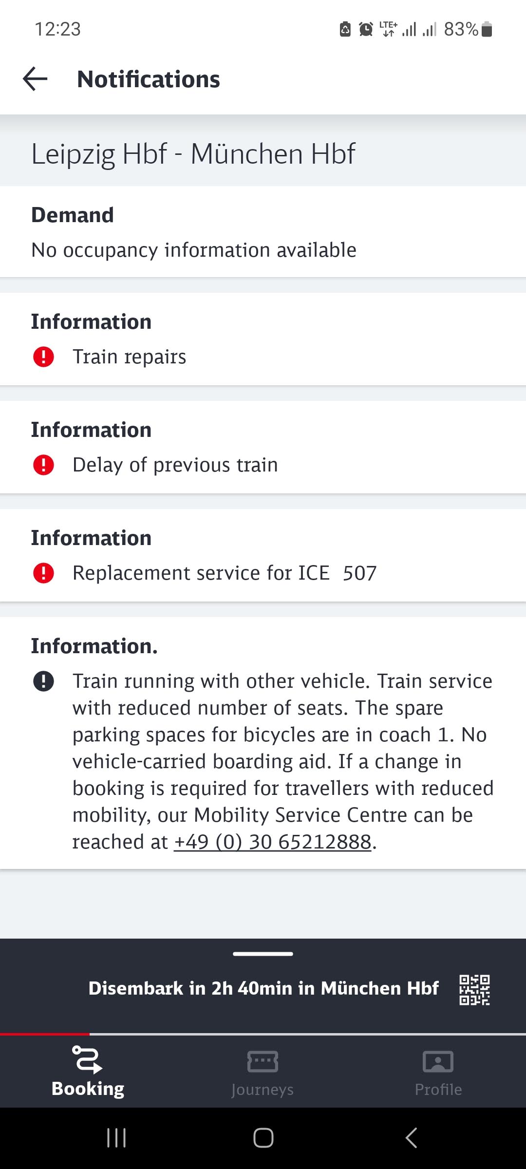 DB App showing the delay for my journey from Leipzig to München